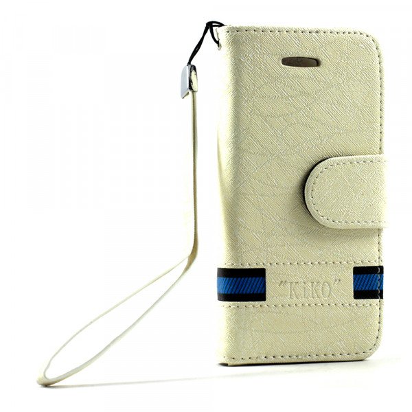 Wholesale Apple iPhone 5 5S Cloth Flip Leather Wallet TPU Case with Strap and Stand (White)